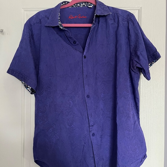 Robert Graham Shortsleeved Button Down Silk Shirt - Purple Paisley Print - Picture 2 of 3